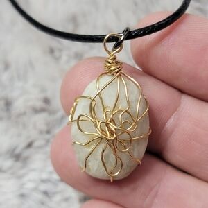 Delicately Wire Wrapped River Stone Necklace - Handmade